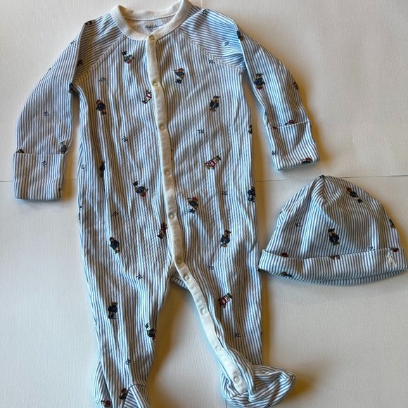 Polo Ralph Lauren Other - Ralph Lauren, Baby Boy Blue Onsie and Hat Set, 6 months